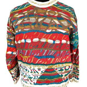 Sweater COOGI Vintage S  Australia 3D Textured Russet Green Gold Teal